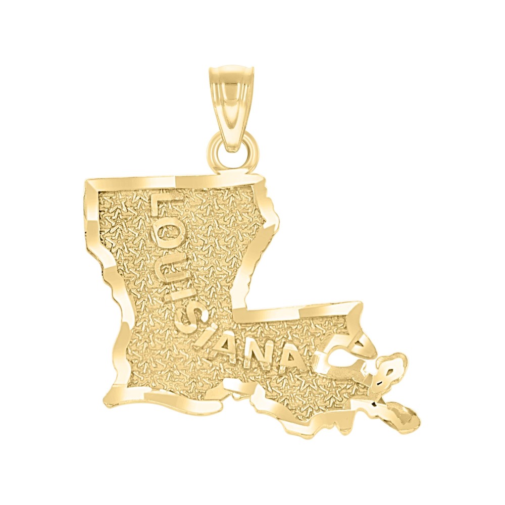 10kt 10k Yellow Gold Mens Textured Louisiana State Map Charm Pendant